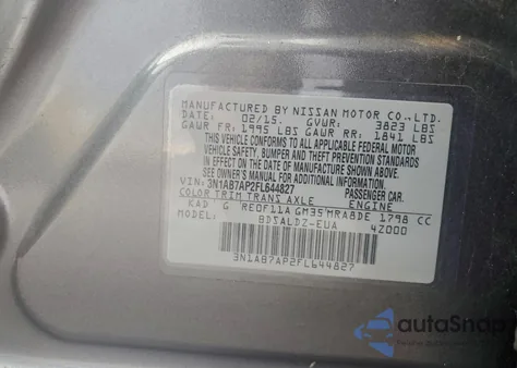 2015 Nissan Sentra S from USA, damaged, VIN 3N1AB7AP2FL644827